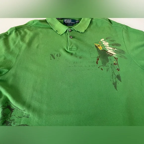 Polo by Ralph Lauren Vintage Green Indian Head Adirondack Custom Fit Polo XXL - Picture 5 of 13